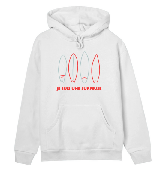 Women's REGULAR hoodie | Je suis une surfeuse | surf boards | off white |