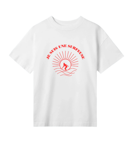 Women's OVERSIZED tee | Je suis une surfeuse | sunrise surf | off white |