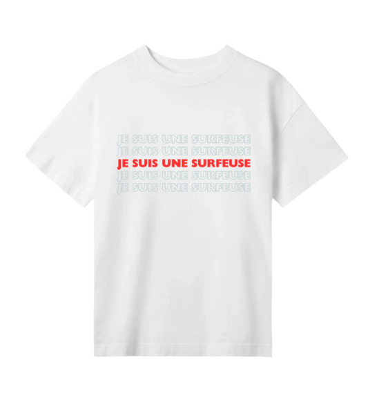 Women's OVERSIZED tee | Je suis une surfeuse | surf x 5 | off white |